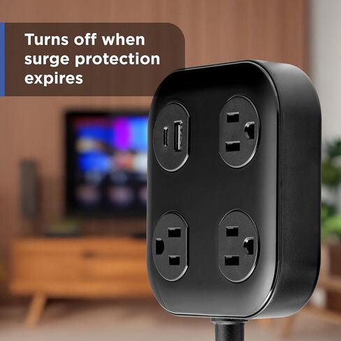 GE UltraPro 3-Outlet Surge Protector with USB, 245 Joules, 1 USB-A & 1 USB-C Port, 4ft Braided Extension Cord, Flat Plug, Adapter-Spaced Outlets, ETL Certified, Black, 85876 in Saudi Arabia