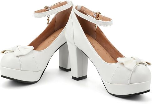 BEAUPAS Women's Ankle Strap Chunky Platform High Heels Pumps | Mary Jane Style, Chunky Block Heel, Ankle Strap Buckle, Platform Sole, Bow Detail in Saudi Arabia