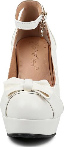 BEAUPAS Women's Ankle Strap Chunky Platform High Heels Pumps | Mary Jane Style, Chunky Block Heel, Ankle Strap Buckle, Platform Sole, Bow Detail in Saudi Arabia