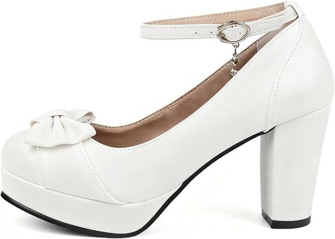 BEAUPAS Women's Ankle Strap Chunky Platform High Heels Pumps | Mary Jane Style, Chunky Block Heel, Ankle Strap Buckle, Platform Sole, Bow Detail in Saudi Arabia
