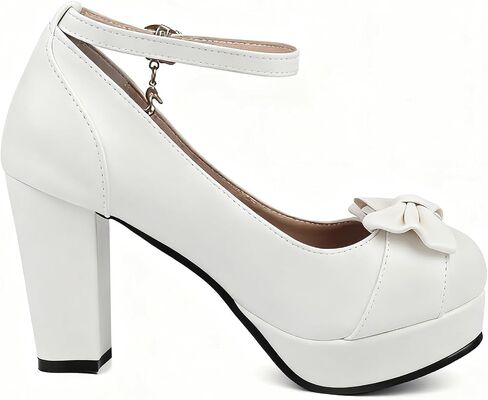 BEAUPAS Women's Ankle Strap Chunky Platform High Heels Pumps | Mary Jane Style, Chunky Block Heel, Ankle Strap Buckle, Platform Sole, Bow Detail in Saudi Arabia