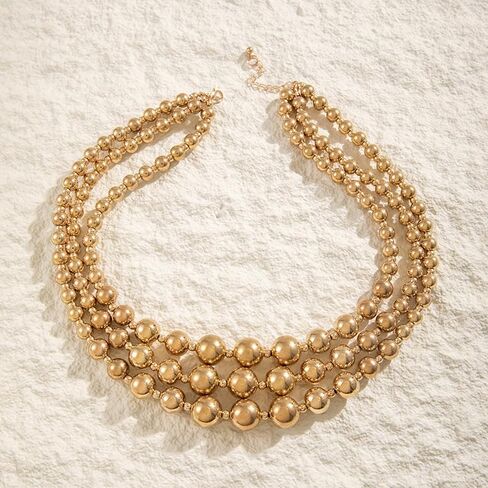 Chunky Balls Beaded Gold Statement Necklace for Women Vintage Large Layered Choker Exaggerated Big Round Ball Beads Collar Necklaces Trendy Hip Hop Jewelry in Kuwait