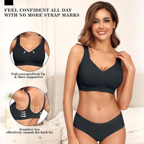 PoseFree Womens Seamless Wireless Supportive Bra Push Up Comfort Soft No Underwire Full Coverage T-Shirt Bra in Saudi Arabia