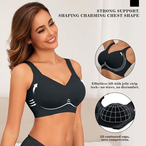 PoseFree Womens Seamless Wireless Supportive Bra Push Up Comfort Soft No Underwire Full Coverage T-Shirt Bra in Saudi Arabia