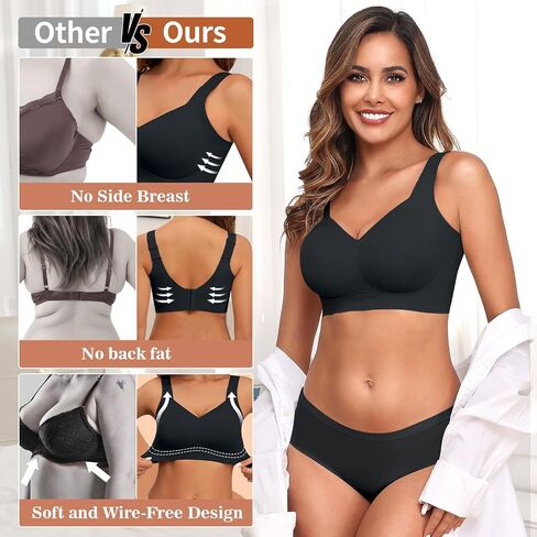 PoseFree Womens Seamless Wireless Supportive Bra Push Up Comfort Soft No Underwire Full Coverage T-Shirt Bra in Saudi Arabia