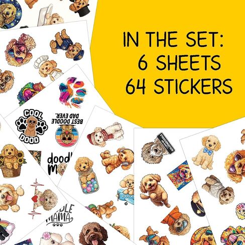64pcs ملصقات ذهبية رسومات الشعار المبتكرة ، شارات GoldendoDle Dog Sticker مقاومة للماء لزجاجات المياه لأمتعة الكمبيوتر المحمولة. in Saudi Arabia
