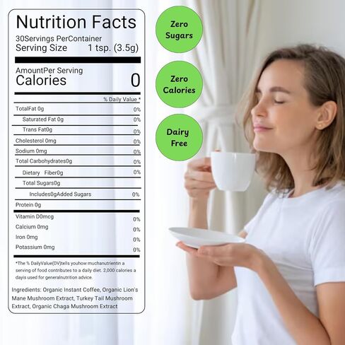 Organic Mushroom Coffee Focus and Gut Support with Immunity and Mood Booster Effects | Healthy and Organic Lion's Mane, Turkey Tail, Chaga Mushroom | 30 Servings of Instant Arabica Coffee in Saudi Arabia