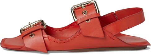 Women's Blossom Buckle Sandal Flat, Black Leather, 9.5 in Saudi Arabia