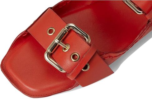 Women's Blossom Buckle Sandal Flat, Black Leather, 9.5 in Saudi Arabia