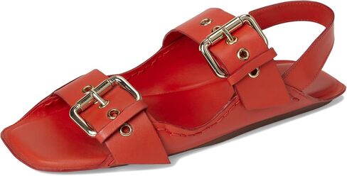 Women's Blossom Buckle Sandal Flat, Black Leather, 9.5 in Saudi Arabia