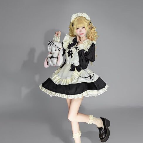Maid Outfit for Women Costume Lingerie French Maid Cosplay Lolita Dress with Cat Ears Headwear Socks Set in Saudi Arabia
