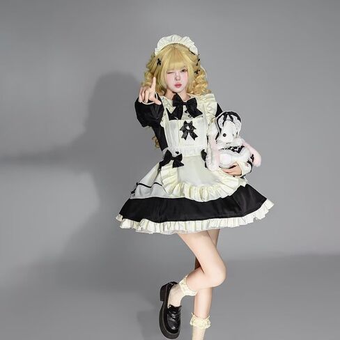 Maid Outfit for Women Costume Lingerie French Maid Cosplay Lolita Dress with Cat Ears Headwear Socks Set in Saudi Arabia