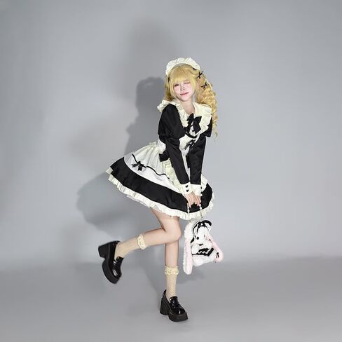 Maid Outfit for Women Costume Lingerie French Maid Cosplay Lolita Dress with Cat Ears Headwear Socks Set in Saudi Arabia