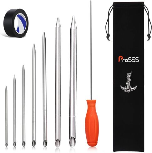 Rope Splicing Tool Kit for Double Braid – Includes Fids Pusher & Aluminum FID(1/4", 5/16", 3/8", 7/16", 1/2") – Smooth Surface, Prevents Slipping, Ideal for Eye Splices in Kuwait