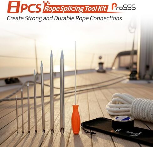 Rope Splicing Tool Kit for Double Braid – Includes Fids Pusher & Aluminum FID(1/4", 5/16", 3/8", 7/16", 1/2") – Smooth Surface, Prevents Slipping, Ideal for Eye Splices in Kuwait