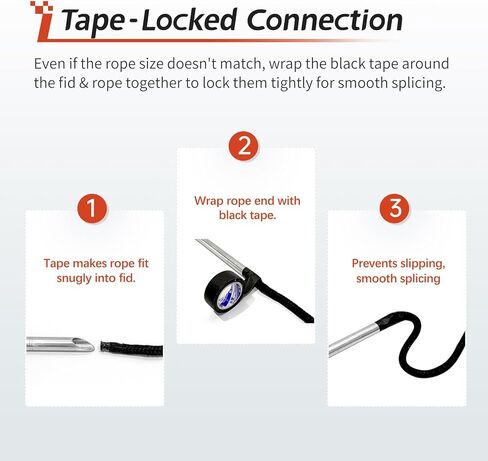 Rope Splicing Tool Kit for Double Braid – Includes Fids Pusher & Aluminum FID(1/4", 5/16", 3/8", 7/16", 1/2") – Smooth Surface, Prevents Slipping, Ideal for Eye Splices in Kuwait