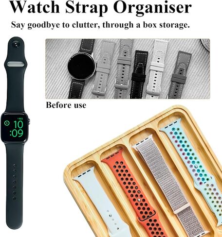 Wooden Watch Band Organizer Watch Band Storage Works with All Apple Watch Bands Case Organizer - 9 Slots Display Watch Storage Case Tray with Acrylic Top Lid in Saudi Arabia