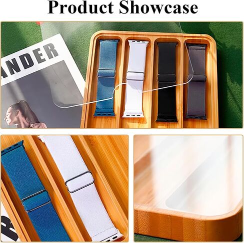 Wooden Watch Band Organizer Watch Band Storage Works with All Apple Watch Bands Case Organizer - 9 Slots Display Watch Storage Case Tray with Acrylic Top Lid in Saudi Arabia
