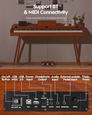Strich 88 Key Digital Piano ، لوحة مفاتيح مرجحة من Hammer-Action ، لوحة مفاتيح Cover Cover Electric ذات الحجم الكامل مع حامل ، مكبرات صوت 25WX2 ، سماعات الرأس ، ثلاث دواسة ، SDP-350s (نمط الأثاث) in Saudi Arabia