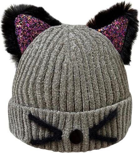 Kids Crochet Hat with Cute Shiny Cat Ears Unisex Thick Knitted Beanie Hat Winter Warm Cap in Saudi Arabia