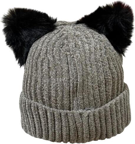 Kids Crochet Hat with Cute Shiny Cat Ears Unisex Thick Knitted Beanie Hat Winter Warm Cap in Saudi Arabia