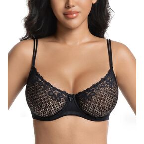 HACI Women's Sexy Lace Bra Demi Sheer See Through Mesh Balconette Underwire Plunge Unlined in Saudi Arabia