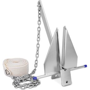 Heavy Duty Boat Anchor Kit, Fluke Style with Chain and Rope Set, Compatible with Pontoon, Deck, Fishing, and Sailboats, Galvanized Steel in Kuwait