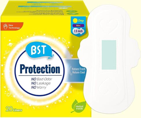 BST Liners for Women, Herbal Inside Natural Cool Menstrual Period Pads - Light Absorbency, Camellia Feminine Care Sanitary Pads with Wings - Regular 20 in Saudi Arabia