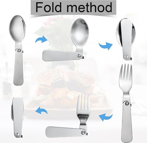 BOXOB 2pcs Folding Spoon & 2pcs Foldable Forks for Thermos Funtainer 10oz Food Jars, Portable Replacement Stainless Steel Spoons Forks for Travel Camping Picnic Outdoor Activities in Kuwait