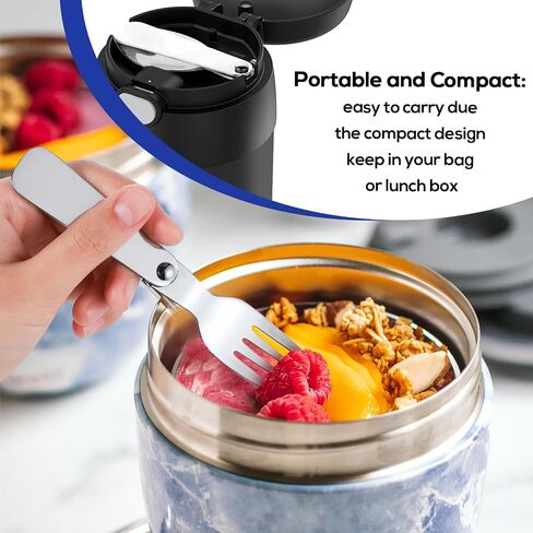 BOXOB 2pcs Folding Spoon & 2pcs Foldable Forks for Thermos Funtainer 10oz Food Jars, Portable Replacement Stainless Steel Spoons Forks for Travel Camping Picnic Outdoor Activities in Kuwait