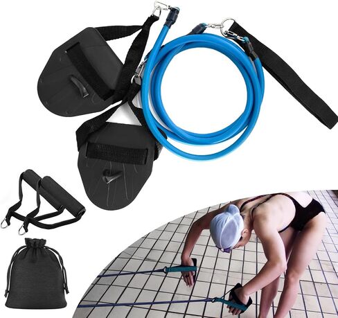 Swimming Resistance Band Set with Hand Paddles Handles Exercise Workout Bands for Women Men 1.2m Stretch Cord in Saudi Arabia