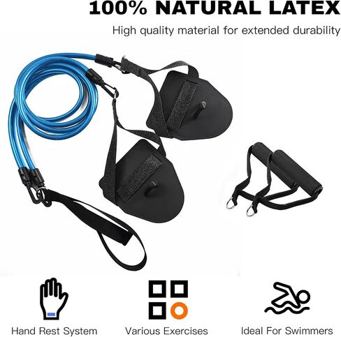 Swimming Resistance Band Set with Hand Paddles Handles Exercise Workout Bands for Women Men 1.2m Stretch Cord in Saudi Arabia