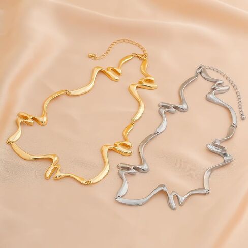 Chunky Silver/Gold Plated Metal Buckle Collar Necklace for Women Men,Thick Geometric Metallic Unisex Abstract Choker Necklace Statement Fashion Chain Necklace Cool Punk Jewelry (gold) in Saudi Arabia