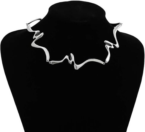 Chunky Silver/Gold Plated Metal Buckle Collar Necklace for Women Men,Thick Geometric Metallic Unisex Abstract Choker Necklace Statement Fashion Chain Necklace Cool Punk Jewelry (gold) in Saudi Arabia