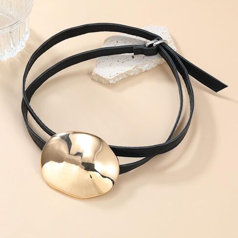 قلادة من الفضة/الذهب المطلي بالولاء المعدني قلادة لنساء الرجال ، والجنسين الهندسي السميك للجنسين مجردة قلادة القلادة البيان عبارة عن سلسلة أزياء سلسلة أزياء بارد الشرير (الذهب) in Kuwait