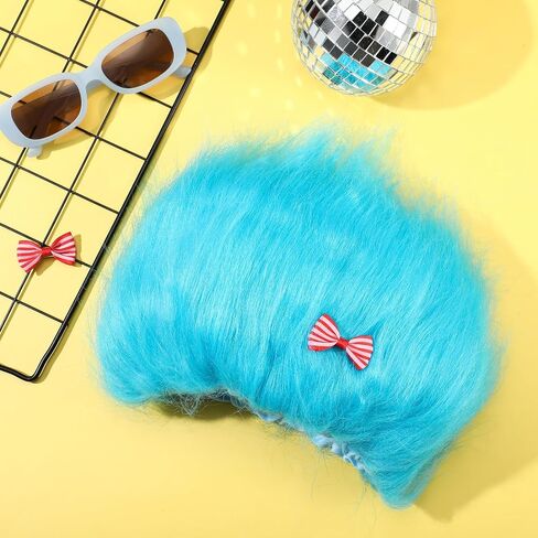 Geyoga 2 Set Blue Thing Cosplay Kit with Blue Wig Red Bow Blue Thing Wig Blue Afro Wig for 100th Day Of School Costume Party in Saudi Arabia