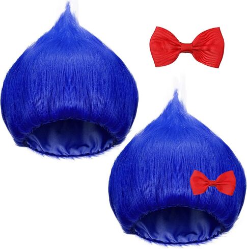 Geyoga 2 Set Blue Thing Cosplay Kit with Blue Wig Red Bow Blue Thing Wig Blue Afro Wig for 100th Day Of School Costume Party in Saudi Arabia