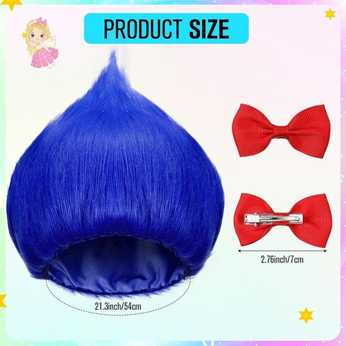 Geyoga 2 Set Blue Thing Cosplay Kit with Blue Wig Red Bow Blue Thing Wig Blue Afro Wig for 100th Day Of School Costume Party in Saudi Arabia