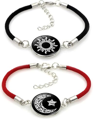 2pcs sun star moon glow-in-the-dark bracelets, men's and women's black leather bracelets, sun moon star couple bracelets in Saudi Arabia
