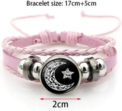 2pcs sun star moon glow-in-the-dark bracelets, men's and women's black leather bracelets, sun moon star couple bracelets in Saudi Arabia