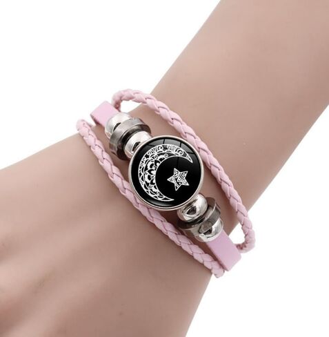 2pcs sun star moon glow-in-the-dark bracelets, men's and women's black leather bracelets, sun moon star couple bracelets in Saudi Arabia