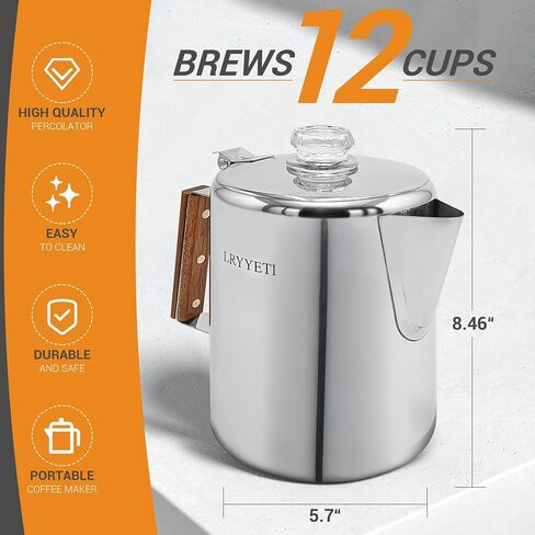 Percolator وعاء الفولاذ المقاوم للصدأ في التخييم وعاء القهوة لا الألمنيوم أو التخييم البلاستيكي القهوة ستوفتوب (9 كوب) in Kuwait