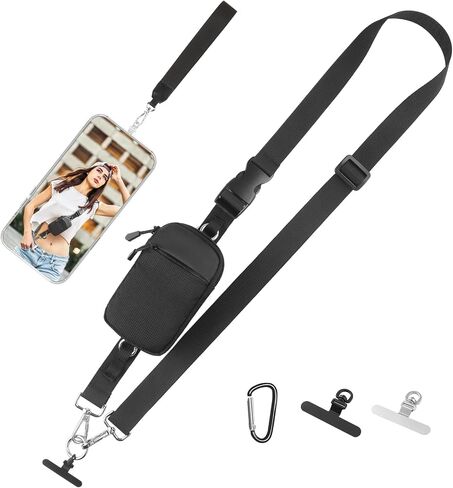 مقطع وارتداء حزام للهاتف مع Crossbody محفظة (محفظة قابلة للانفصال RFID) - حزام هاتف قابل للتعديل مع وسادة السيليكون الناعمة ، حبل الهاتف العالمي مع علامات تبويب 360 درجة قابلة للتدوير لجميع الهواتف in Saudi Arabia
