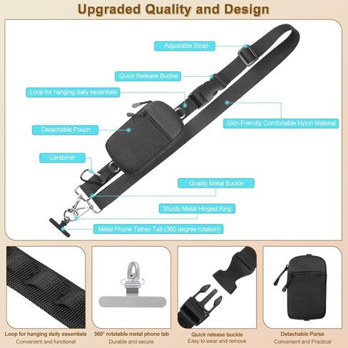 مقطع وارتداء حزام للهاتف مع Crossbody محفظة (محفظة قابلة للانفصال RFID) - حزام هاتف قابل للتعديل مع وسادة السيليكون الناعمة ، حبل الهاتف العالمي مع علامات تبويب 360 درجة قابلة للتدوير لجميع الهواتف in Saudi Arabia
