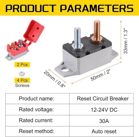 DMiotech 2 Set 12-24V 45A Circuit Breaker,Auto Resettable Stud Type Overload Protector Switch Fuse Holder with Cover and Screws for Boat Rv Car Audio Speaker in Kuwait