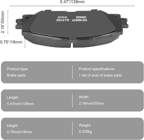 Front Brake Pads for Toyota Corolla RAV4 Matrix Scion xB xD Pontiac Vibe Lexus HS250h Ceramic Brake Pads w/Hardware Replacement in Kuwait
