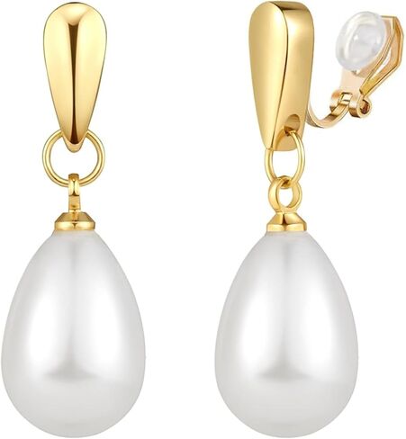 Pearl Earrings for Women，18K Gold Plated Clip-On Earrings, Lightweight Jewelry for Non-Pierced Ears, Elegant Accessories for Women, Ideal for Everyday & Special Occasions (Clip-On Pearl Earrings) in Saudi Arabia
