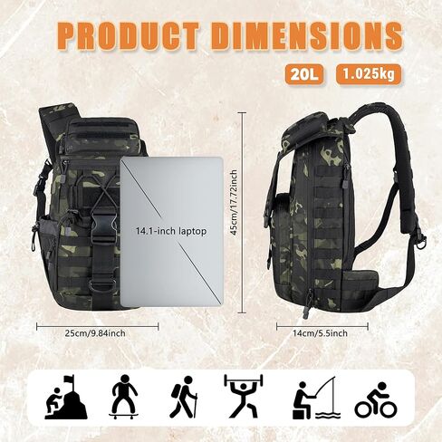 Tactical sling Backpack for men- 25l Large Army one shoulder Backpacks For Men Camping Hiking Trekking Daypack Rucksack (black-15.6) in Kuwait