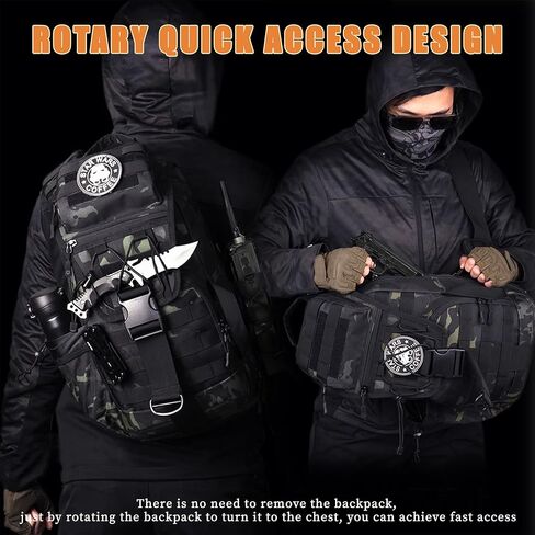 Tactical sling Backpack for men- 25l Large Army one shoulder Backpacks For Men Camping Hiking Trekking Daypack Rucksack (black-15.6) in Kuwait