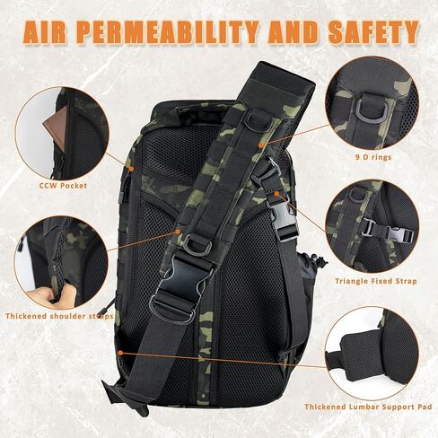 Tactical sling Backpack for men- 25l Large Army one shoulder Backpacks For Men Camping Hiking Trekking Daypack Rucksack (black-15.6) in Kuwait